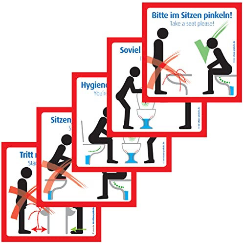 immi Bitte im Sitzen pinkeln Aufkleber. Alle 5 Motive. Saubere Toilette Schilder