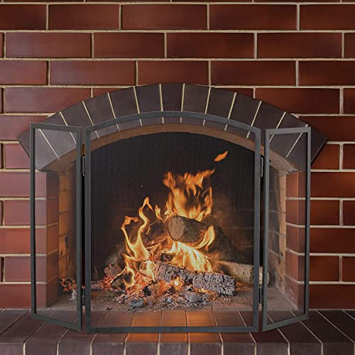 Unibos 3 Panel Folding Fire Guard Fire Place Guard Fire Screen Spark Flame Guard Curved Top 3 Panel Folding Design Black