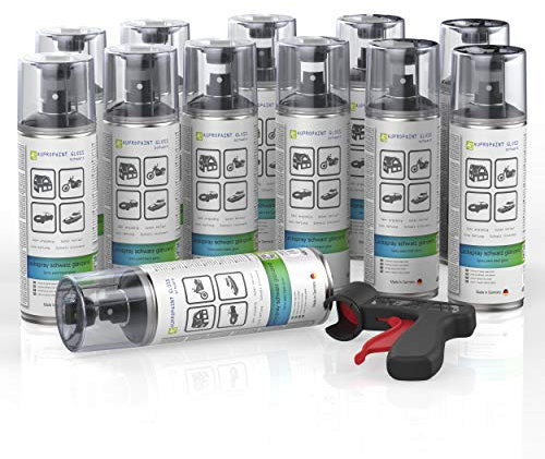 AUPROTEC Lackspray AUPROPAINT GLOSS schwarz glänzend Sprühlack Glanzlack Auto Lack Spray 12x 400ml + 1x Original Pistolengriff