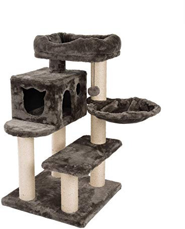 JAMAXX Premium Katzenbaum XXL H90cm, Stabil, Extra-Starke Bodenplatte und Dicke Stämme, Kuschelig-Weiches Soft-Plüsch, Höhle und Kuschel-Körbchen, PCT6008 braun