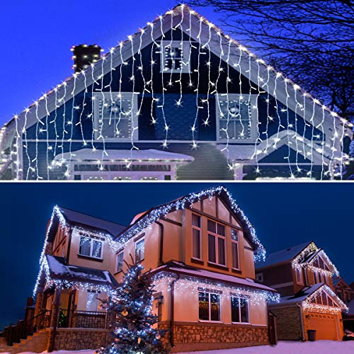 White Icicle Lights Outdoor, 10m/33ft 400 LEDs Fairy Lights Plug in, Cool White Wedding Lights Waterproof, Antifreeze String Lights Holiday Valentines Day Lighting Decorations for Window Garden Party