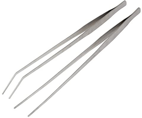 Aquarium Pinzette Lange, 2 Stücke 48 cm Edelstahl Gerade Pinzette Und Gebogene Spitze Tweezers für Wasserpflanze Zange Pflanzenpinzette Gartenarbeiten
