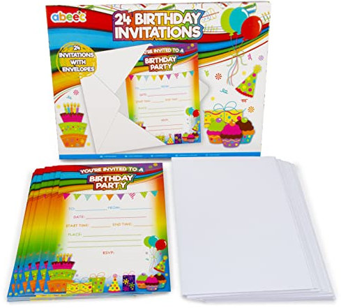 abeec Birthday Invitations - Birthday Party Invitations - Kids' Party Invitations & Birthday Cards - Kids Party Invites - 24 Pack Of A6 With White Envelopes