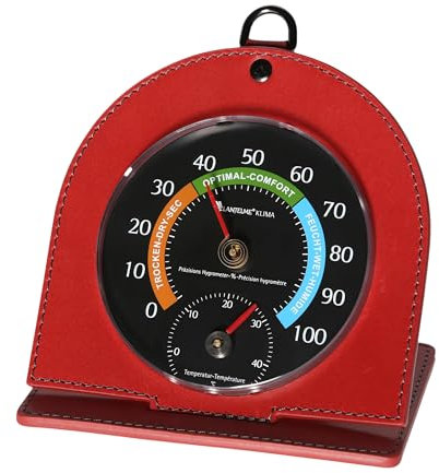 Lantelme Kombi Innen Hygrometer Thermometer im edlen rotem Lederrahmen für Präzise Raumklimakontrolle | Stromlos und Wartungsfrei | Temperatur Luftfeuchtemesser für Innenräume | Deko und Geschenkidee