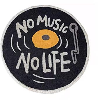 WAITLOVER Kreativer CD-förmiger Teppich, runde Fläche, Teppiche für Wohnzimmer, nordischer Buchstaben, bedruckt, Musikteppich, Schlafzimmer, Nachttisch, Scheibenteppiche, Schwarz