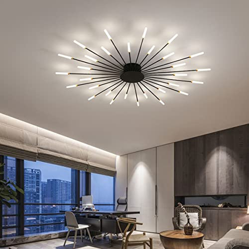 Bellastein Modern Dimmbar LED Deckenleuchte 42-Flammige Unterputz-Deckenlampe 3000-6000K Mit Fernsteuerung Schlafzimmer, Wohnzimmer, Esszimmer Pendelleuchte (schwarz, 30 Lichter)