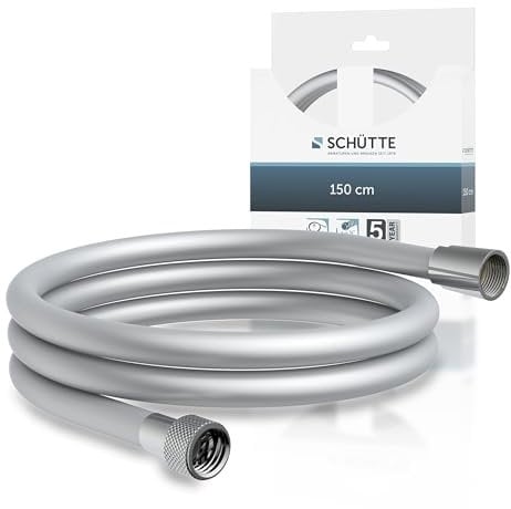 SCHÜTTE Duschschlauch 1,5m SILVER | Brauseschlauch mit Verdrehschutz Dusche mit 150cm Länge aus Kunststoff | Duschkopf-Schlauch mit Universalanschluss | Silber