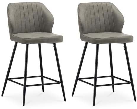 CLIPOP Barhocker 2er Set Kunstleder Barstuhl mit Lehne Moderner Barstühle Küchenhocker Bar Hocker Tresenhocker Bistrohocker Barsessel mit Fußstütze Metall,Hellgrau