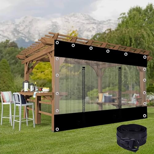 Jolan Durchsichtige Planenvorhänge,wasserdichte PVC Abdeckplanen Mit Ösen,Pergola Gazebo Veranda Schwarz Transparente Plane Seitenteil Mit Zip Türen,Wetterfeste Trennvorhänge,W×H-2.3×2m(7.5 * 6.6ft)