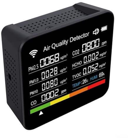 15-in-1 Luftqualitätsmessgerät, WLAN, intelligenter CO2-Tester, Temperatur/Luftfeuchtigkeit, Multifunktionsmesser mit 7,1 cm Display für Zuhause, Büro, Schule (schwarz)