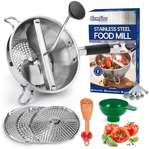Stainless Steel Food Mills With 3 Milling Discs,Ergonomic design Of Rotary Food Mills For Tomato Sauce,Potatoes,Jams with Silicone Handle Dishwasher Safe, Multifunctional Spoon,Orange