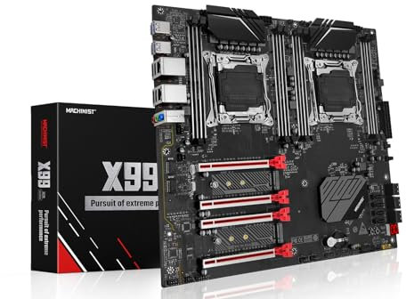 MACHINIST X99 Dual CPU Motherboard, Intel (5th/6th Gen) LGA 2011-V3 Computer Server Motherboards (E-ATX, PCIe 3.0, DDR4, Dual LAN, M.2, SATA 6Gb/s) for Intel Core i7, XEON E5 V3/V4 Series X99-D8 (Red)