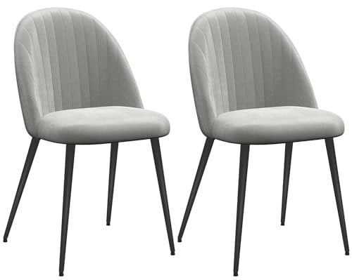 HOMCOM Pack de 4 Sillas de Comedor Modernas Sillas de Cocina Tapizadas en Terciopelo con Respaldo Alto y Patas de Acero para Sala de Estar 50x52x83 cm Gris
