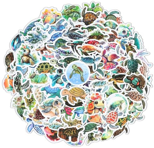 GEEHUA 100 Stück Meeresschildkröten Aufkleber, Wasserfest Bunte Sea Turtle Stickers, Niedliche Meerestiere Aufkleber Sammelalbum, Skateboard, Laptop für Kinder Mädchen Teenager und Erwachsene
