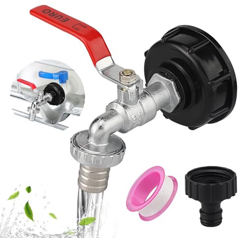 IBC Rubinetto di Scarico, Accessori per Serbatoio d'Acqua da 1000L, Adattatore IBC con Rubinetto a Sfera da 3/4 Pollici in Lega, per Serbatoio di Raccolta Acqua Piovana e Cisternetta