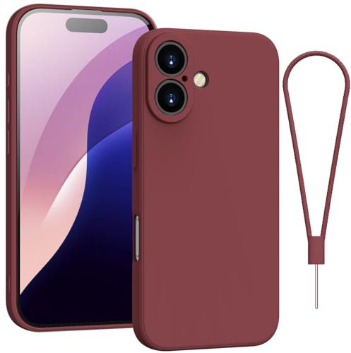 Andwing For iPhone 16 Case,Silicone Case Soft Ultra For iPhone 16 Phone Case Slim Protective Shockproof Cover Scratch-Resistant Microfiber Lining, 6.3 Wine Red
