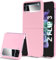 Votvloay Funda para Samsung Galaxy Z Flip3 5G 6,3 con Protector Pantalla Frontal Cristal Vidrio Templado, Carcasa Protectora Silicona Antichoque PC Dura Slim Case Cover pour Samsung Z Flip 3,Rosa