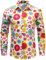 JOGAL Mens Regular fit Floral Dress Shirt Long Sleeve Printed Casual Button Down Shirts White Multicolor XX-Large