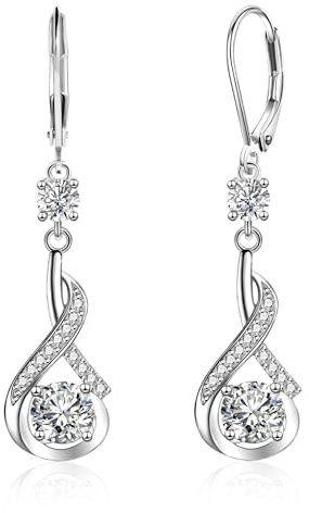 ALEXCRAFT Drop Glitzer Ohrringe Silber 925 Hängend Creolen Damen Klein mit Zirkonia Silver Leaveback Dangle Earrings for Women für Frauen Freundin Mama