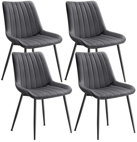 SONGMICS Esszimmerstuhl 4er Set, Küchenstuhl, Samt, Polsterstuhl, bis 120 kg belastbar, Stahlbeine, Gebogene Rückenlehne, für Esszimmer, Küche, grau-tintenschwarz LDC090G54