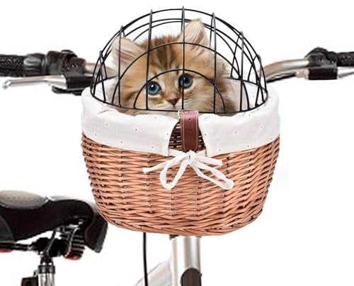 Cat Basket - Pet Carrier for Bicycles, Cat Basket for Bikes | Lightweight Cat Carrier with Wire Mesh Cover, Comfortable Pet Basket with Safety Belt, Versatile