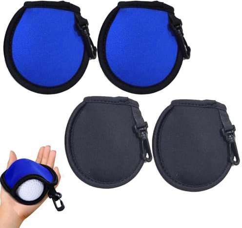 4 Pack Golf Ball Cleaner Pouch, Portable Golf Ball Bag with Clips, Compact Golf Ball Washer Bag, Waterproof Golf Ball Cleaning Bag with Double Layers, Golf Accessories for Men Gift, Black, Blue