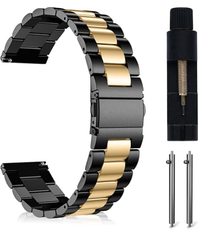 MaEiol 20mm Metall Edelstahl Armband für Garmin Forerunner 570 42mm /Garmin Vivoactive 6/5 / Approach S50/S44 /Forerunner 165/165 Music, Business Armbänder Uhrenarmband für Herren Damen - Schwarz&Gold
