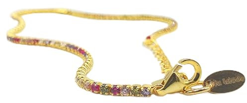 LA TRIADE STUDIO® - BRACCIALE TENNIS DA DONNA IN ARGENTO STERLING 925 PLACCATO ORO GIALLO O ORO ROSA CON ZIRCONI MULTICOLOR, RAFFINATO E CONTEMPORANEO. (Oro Giallo)