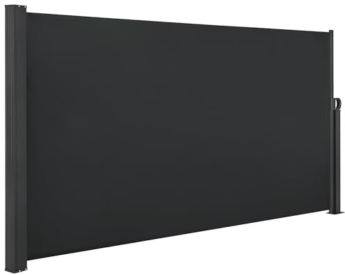 Macrout Retractable Side Awning, Outdoor Privacy Screen for Garden, Waterproof UV-Resistant Side Sunshade, Extendable Patio Windbreak for Balcony,Terrace 180x300cm, SA737 (Black, 180x300cm)