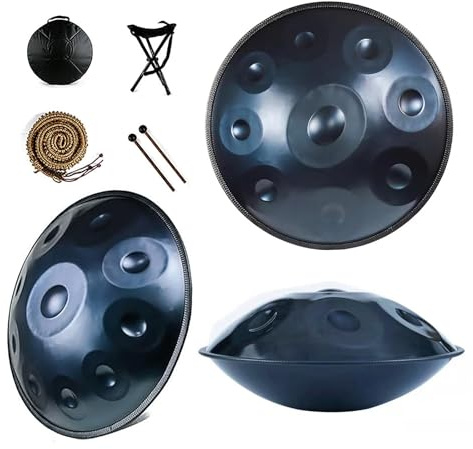 440 Hz Handpan Drum 22-Zoll-Stahl-Handtrommel 9/10/12 Töne Hand Pan Music Percusión Mit Handtaschen Trommelstöcken Trommelständer Erzeugt Angenehme Resonanz(Blue,10 Notes)