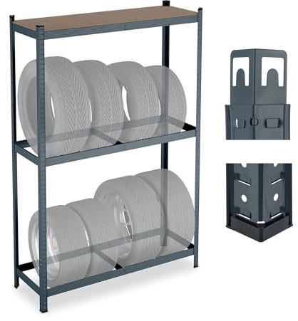 Relaxdays Rangement pour 8 pneus, Acier Robuste, Charge maximale Totale : 795 kg, H x L x P : 180 x 120 x 40 cm, Gris