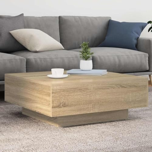Hoopleep Sonoma Oak Coffee Table, 80x80x31 cm Wood Engineered, Modern Square Living Room Table for Sofa Side, Durable Center Table for Living Room Decor, Easy Assembly