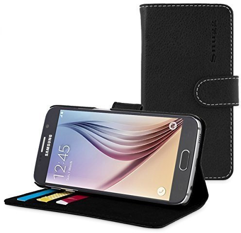 Galaxy S6 Hülle (Schwarz), Snugg™ – Flip Case mit lebenslanger Garantie + Kartenfächern & Standfunktion