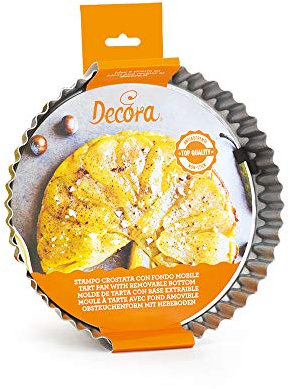 Decora, 0070015 Moule pour tarte avec fond amovible en acier antiadhésif, Rond Ø 20 x H 3,5 cm, Facilite le démoulage des gâteaux, Design professionnel, Gris