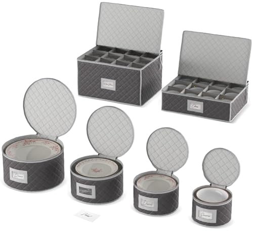 Woffit Ensemble de Rangement Vaisselle, Excellente Protection pour Stocker ou Transporter des Assiettes, des Tasses, des Gobelets en Porcelaine, etc. 48 Plaques de Protection en Feutre Incluses