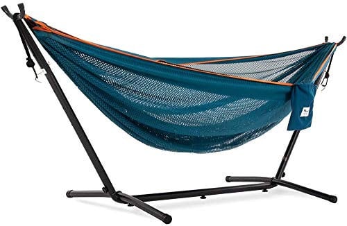 Vivere Mesh-Hängematte mit Gestell (280 cm) - Blau/Orange