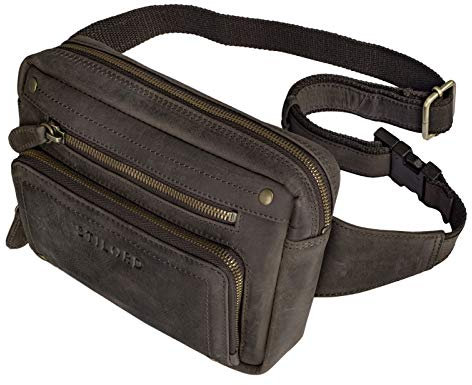 STILORD 'Lou' Gürteltasche Hüfttasche Leder Vintage Bauchtasche für Herren Damen Kinder Cross Body Belt Bag für Jogging Festival Urlaub Handy Echt Leder, Farbe:dunkel - braun