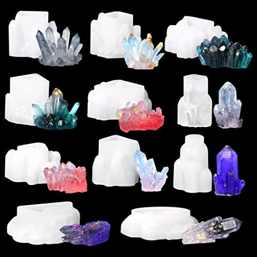 FineInno 11 Stück Epoxidharz Formen,Edelstein Silikonformen,Kristall Cluster Resin Formen,Quarz Gießformen Harz Gießen Set