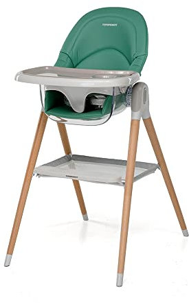 Foppapedretti Seggiolone e Baby Sedia Bonito, bambini da 6 mesi a 3 anni (fino a 15 Kg), Imbottitura Removibile e Lavabile, Seduta Ergonomica e Reclinabile, Doppio Vassoio Regolabile, Verde