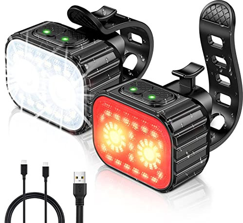 CIRYCASE Lumiere Velo Avant et Arriere, 8 + 12 Modes d'Éclairage Lampe Vélo LED Étanche IPX6, USB Rechargeable Eclairage Velo pour Cyclysme VTT, VTC, Bicyclette, Longue Durée de Vie de la Batterie