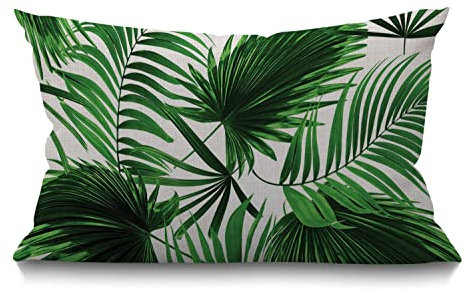 BGBDEIA Palm Tree Farmhouse Oblong Rectangle Cushion Cover Pillow Cover Realistic Vivid Leaves of Palm Tree Growth Ecology Botany Themed Prin Decorative Throw Pillow Case,12x20 inch 30 x 50 cm