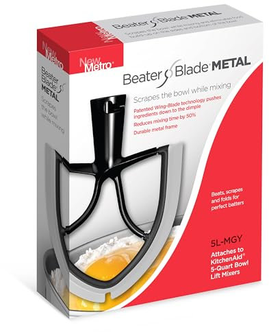 New Metro Design 5L-MGY Schlägelklinge, Metall, kompatibel mit den meisten KitchenAid 5 Quart Schüssel-Hebe-Standmixern, Grau