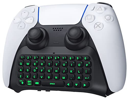 TiMOVO Teclado Inalámbrico Compatible con PS5, Teclado de Controlador Bluetooth con Genial Retroiluminación Verde, 47 Teclas, Altavoz Incorporado, Conector de Audio de 3,5 mm para Mando PS5, Negro