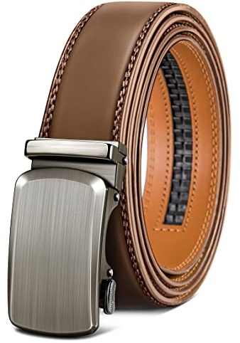 BULLIANT Men's Belt, Leather Ratchet Belt for Men Dress 1 3/8,Trim to Fit(Tawny-30-36 Waist Adjustable)