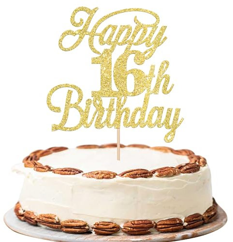 Xsstarmi 1 Pack Happy 16th Birthday Cake Topper Gold 16 & Fabulous Cheers to 16 Years Old 16th Birthday Cake Pick for Celebrating 16th Birthday Anniversary Party Cake Decorations Supplies
