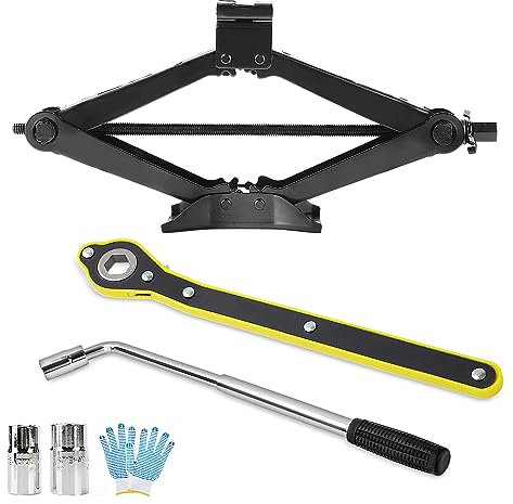 Holdfiturn 2.5T Car Scissor Jack Trolley Jack with Hand Crank 360° Activity Head and Wrench Car Jack Ratchet Wrench for Auto SUV