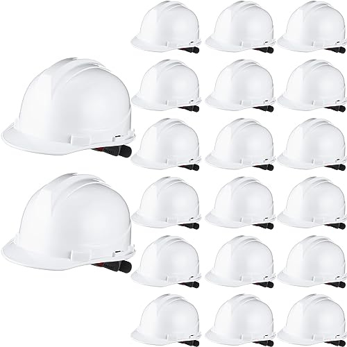 ramede 20 Pcs 4 Pt. Suspension Hard Hat Bulk Safety Helmets Adjustable Ratchet Hard Hats with Cotton Brow Pad Ratchet Cap Style ABS Construction Hard Hats for Men Women Work Head Protection (White)