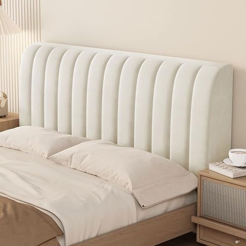 Hochwertige Husse Bett Kopfteil für Kingsize-Doppel-Einzelbetten, Kurzer Plüsch Gesteppter Stretch Bett kopfteil Hussen Leder/Holz/Eisen-Kopfteil Bezug Staubdichter Schutz Schonbezug(150CM,Beige)