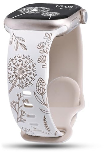 Wearlizer Floral Gravierte Kompatibel mit Apple Watch Armband 41mm 40mm 42mm 38mm Damen, Silikon Sport Blumenmuster Sportarmband für iWatch Strap Serie 10 9 8 7 6 5 4 3 2 1 SE