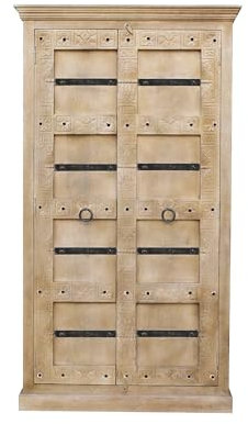 Dynamic24 Garderobenschrank Daipur Mangoholz Flurschrank Dielenschrank Hochschrank Schrank